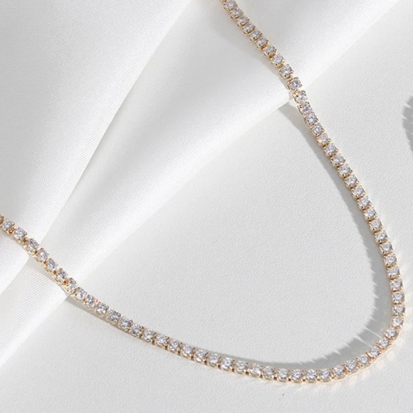 NEW 14K GOLD TENNIS CHAIN CHOKER NECKLACE, NICE NECKLACE, CUTE NECKLACE - Picture 3 of 6